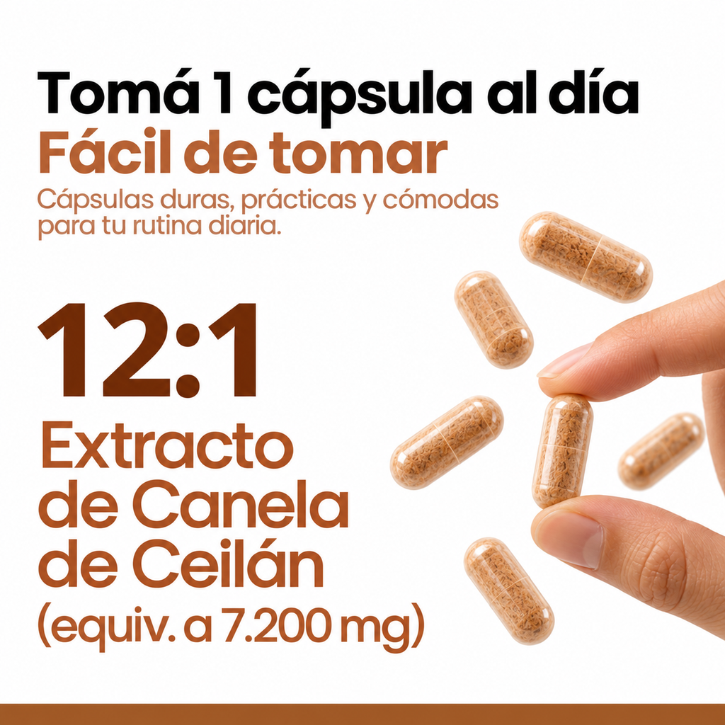 Cápsulas de extracto de canela de Ceilán, una cápsula por día